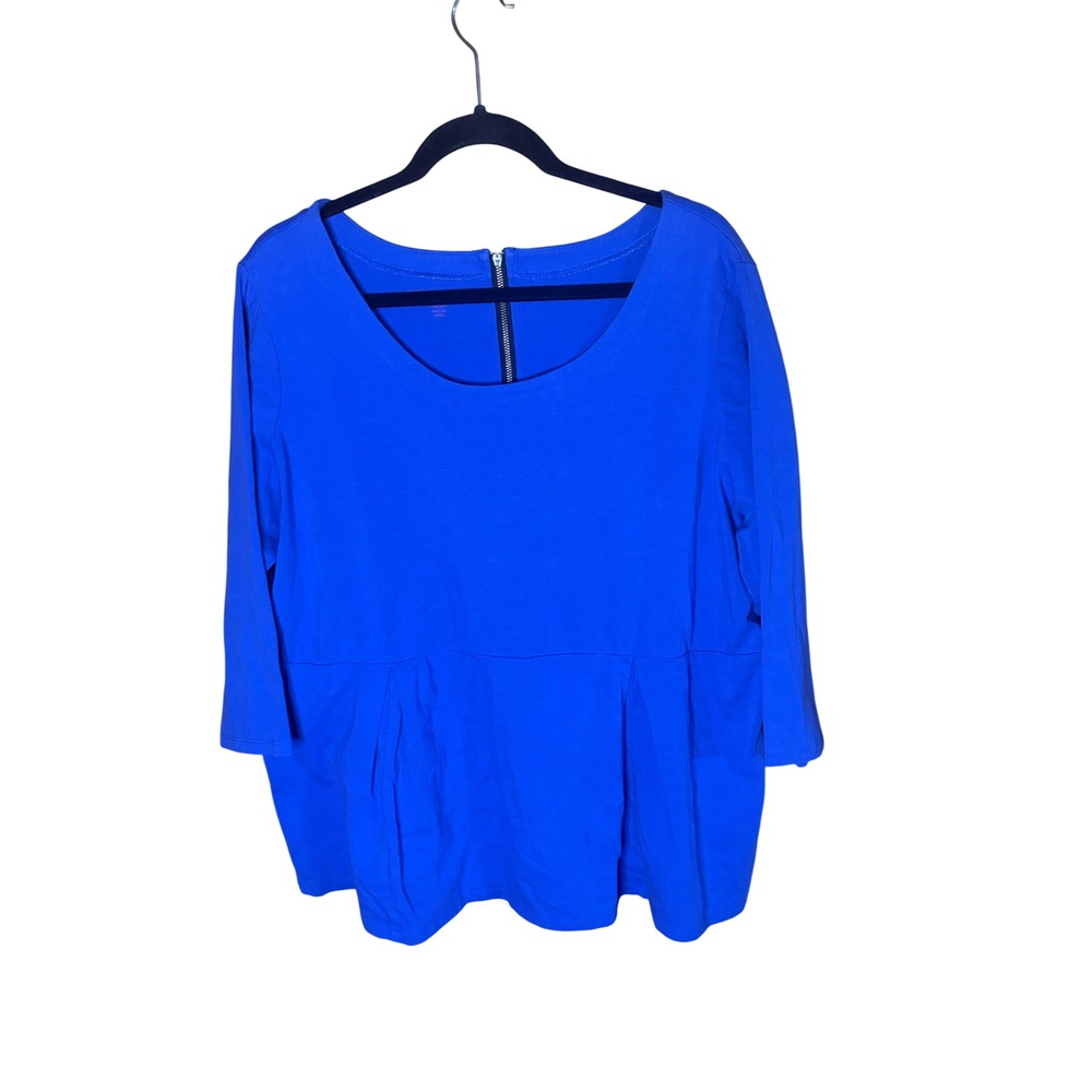 Jessica London Royal Blue Peplum Top 3/4 Sleeve Back Zip Knit Blouse 18/20
